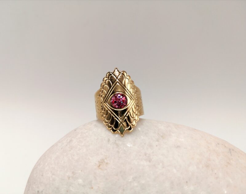 Bague Snake Eyes Dorée et paillettes rose