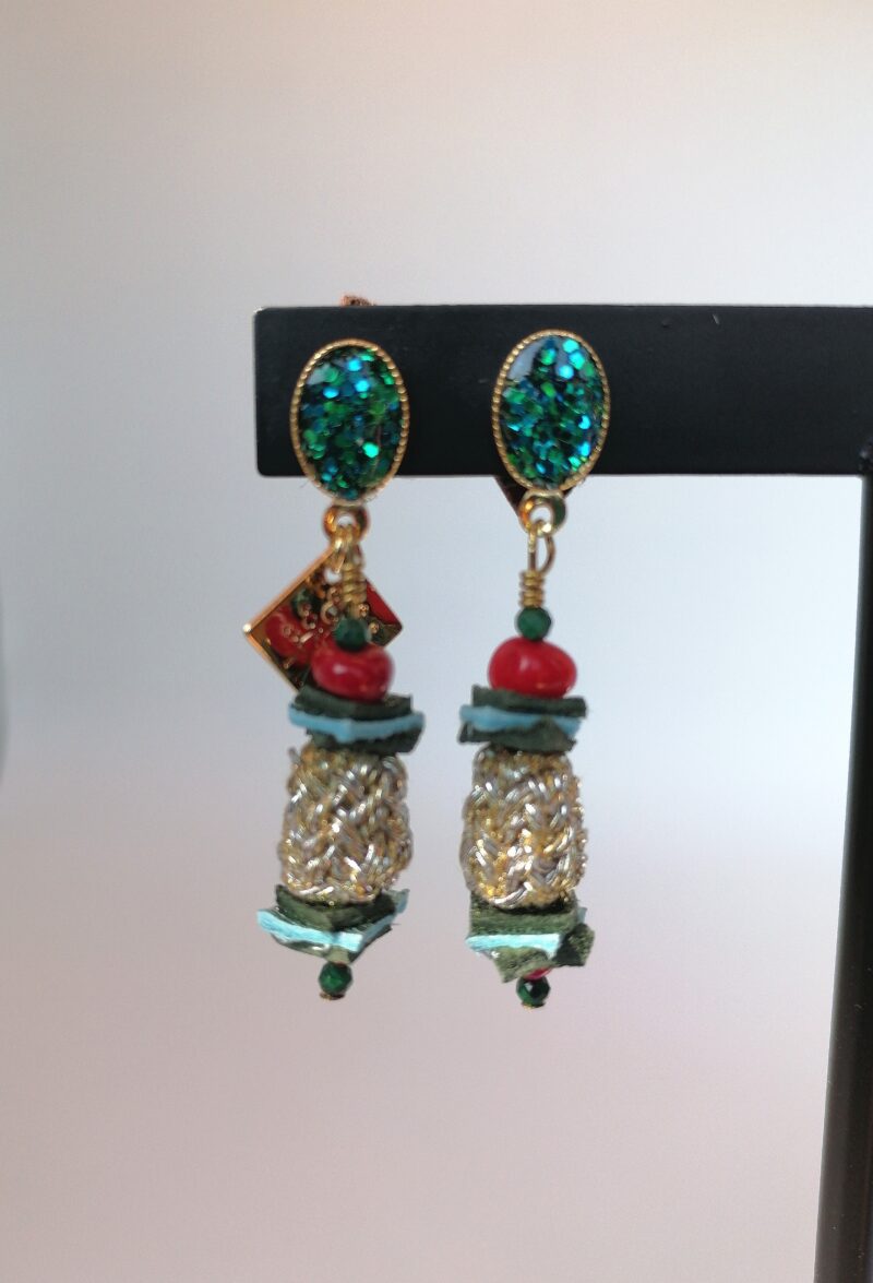 Boucles d'oreille Kaki Bleu